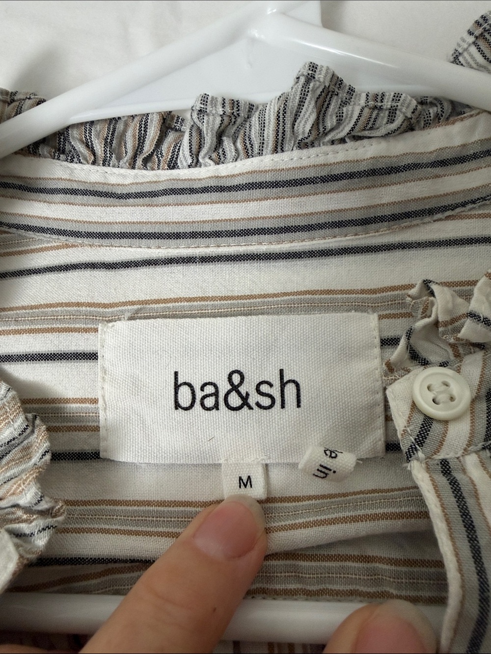 Ba&sh Striped Ruffle-Trim Button Front Top white/Beige/blue size medium - Picture 8 of 12